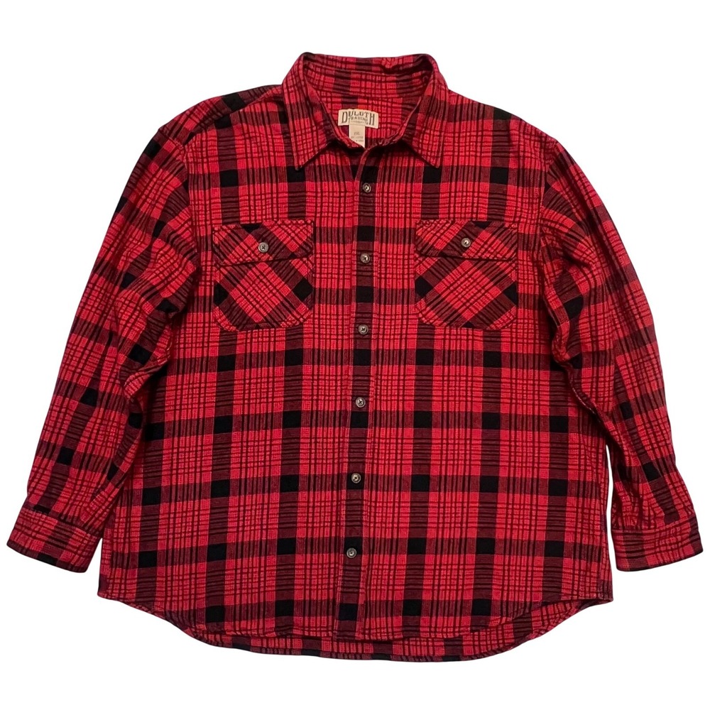 Duluth Trading Co Men's Red Black‎ Plaid Heavyweight 100% Cotton Shirt Size 2XL